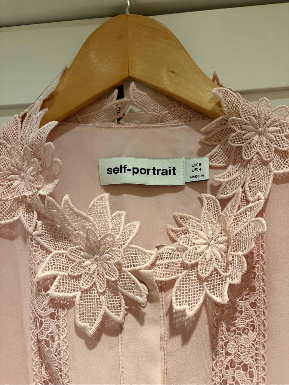 Self-Portrait Blush pink Floral Lace pleated belle sleeves long dress gown sz 4 - Picture 3 of 7